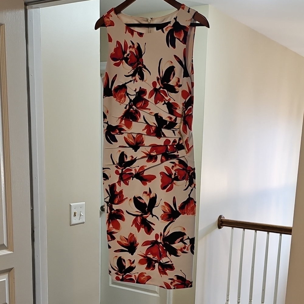 Ivanka Trump Red and Black Floral Midi Dress
